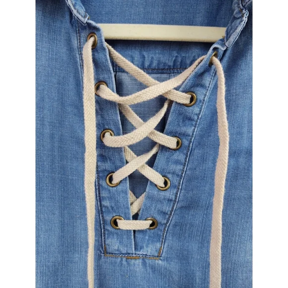 Anthropologie Cloth & Stone Chambray Lace Up Top Size XS - Picture 8 of 11